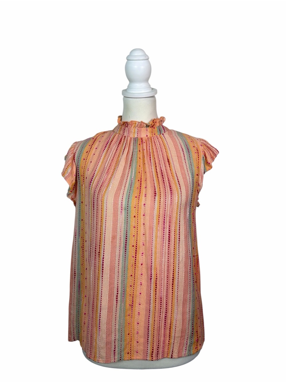 THML Pink Multicolor Striped Textured Ruffle Sleeve Blouse Size XS